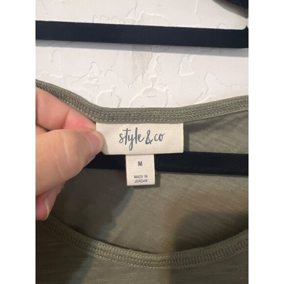 Style & Co Green Tank Flowy Blouse Scoop Neck Sz M - Picture 3 of 7